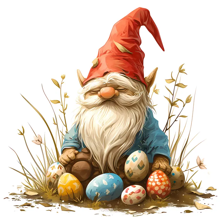 Gnome with Easter Eggs and Flowers