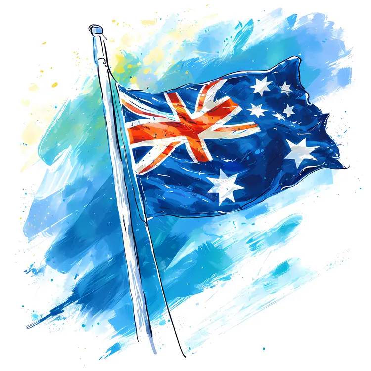 Australian Flag on Flagpole