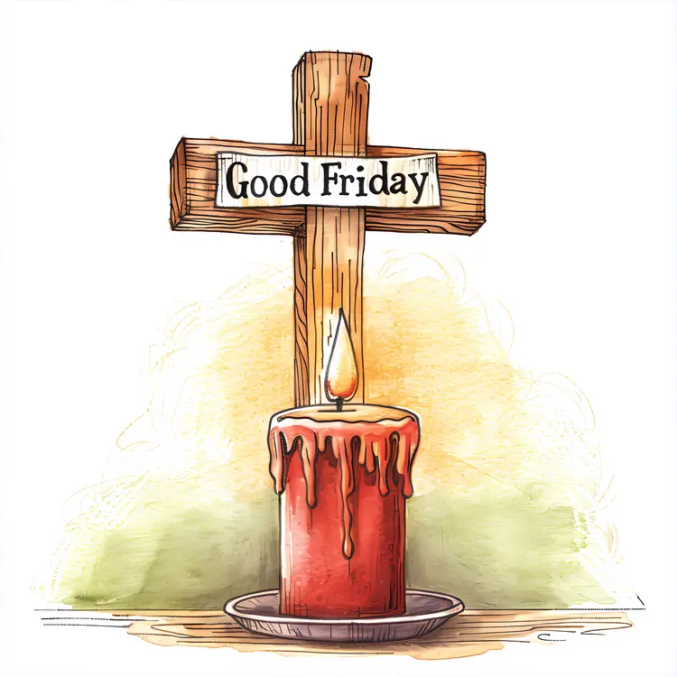 Good Friday Cross with Red Candle
