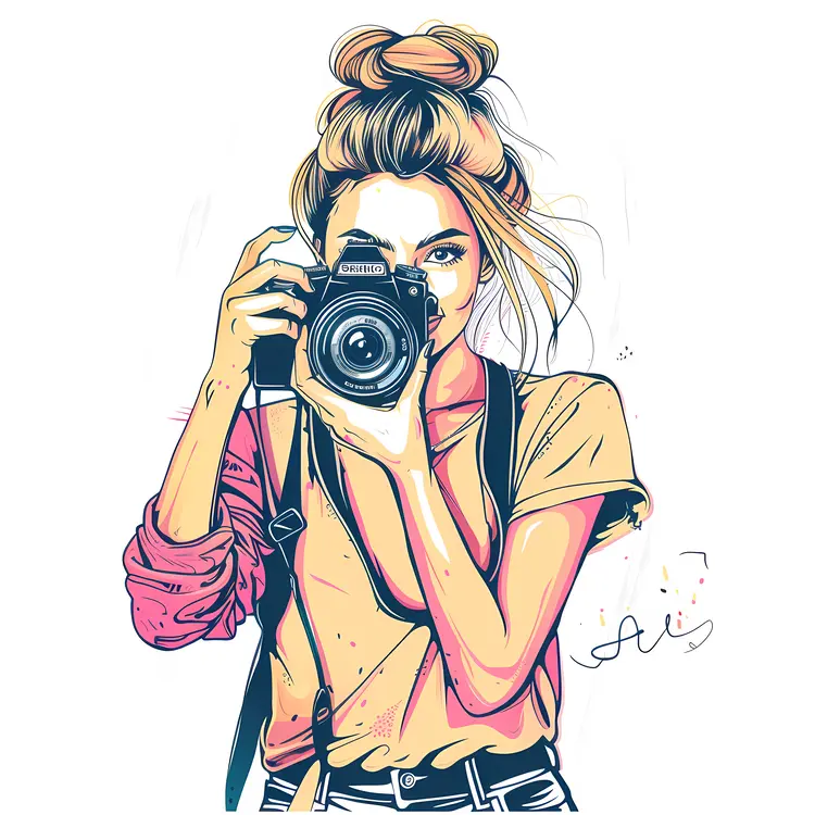 Girl with Camera in Artistic Style
