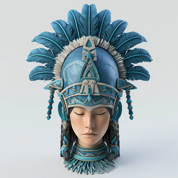 Blue Feathered Headdress with Intricate Design