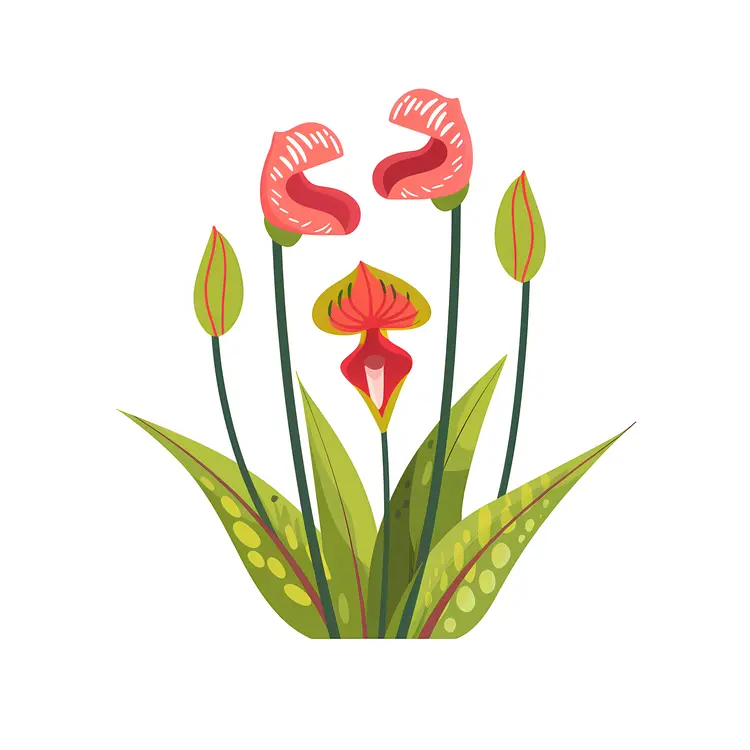 Red and Green Carnivorous Plants Illustration