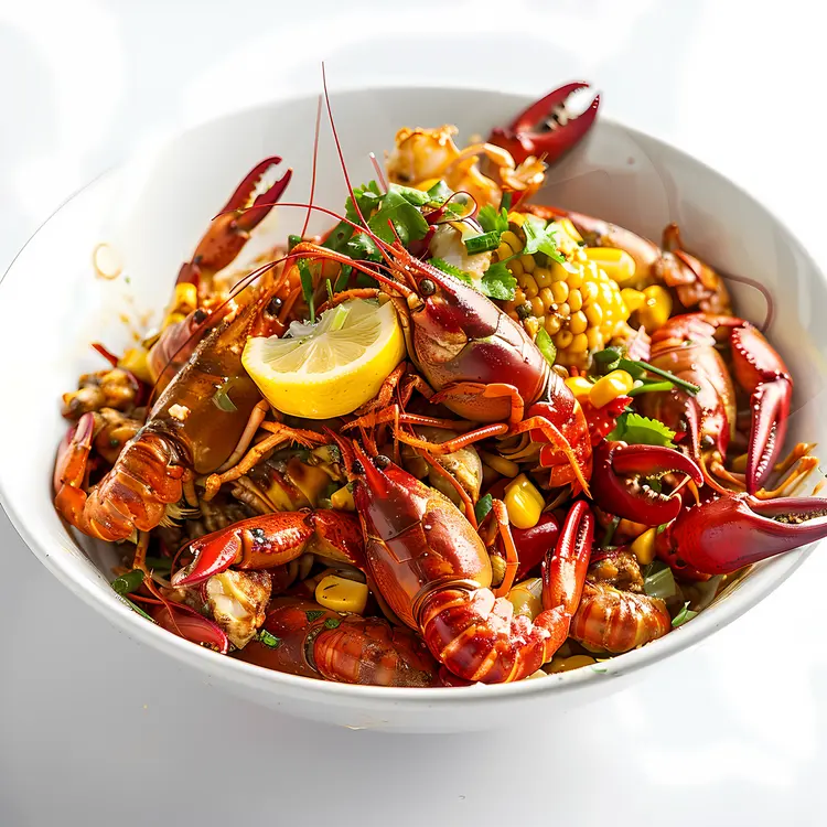 Cooked Crawfish in Bowl with Corn