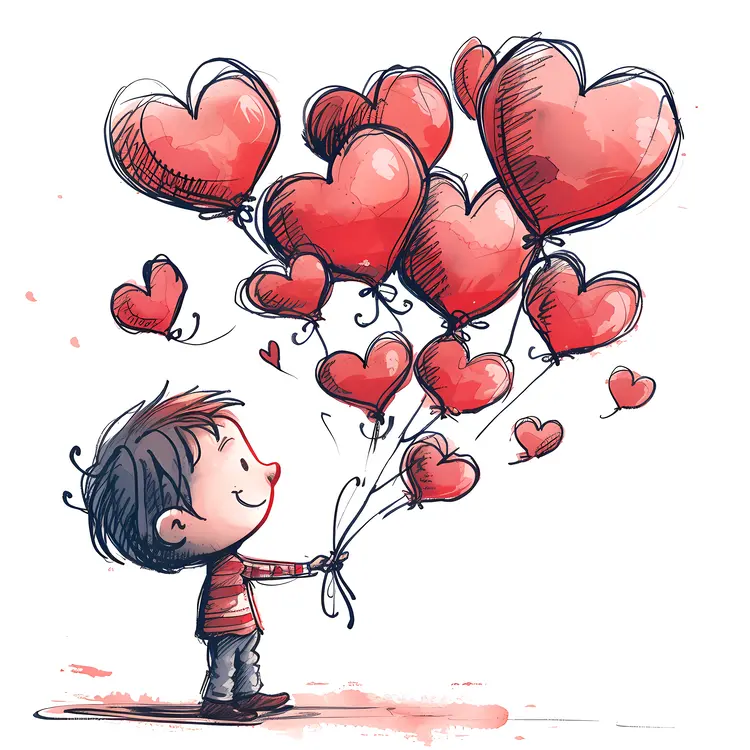 Boy Holding Heart Balloons