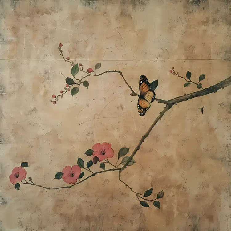 Butterfly on Flowering Branch
