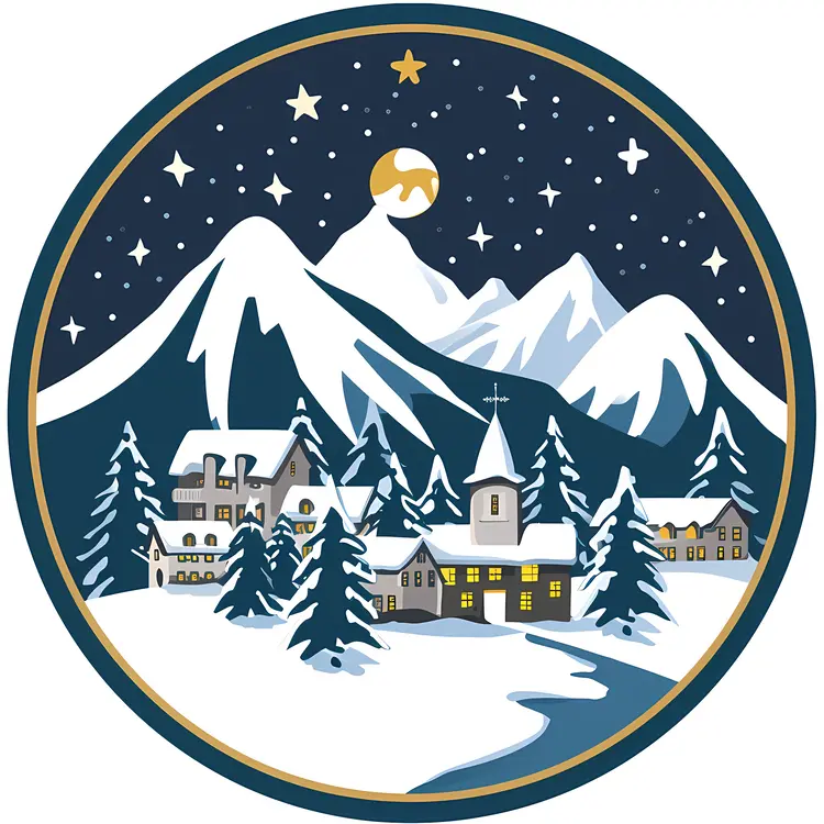 Snowy Village at Night