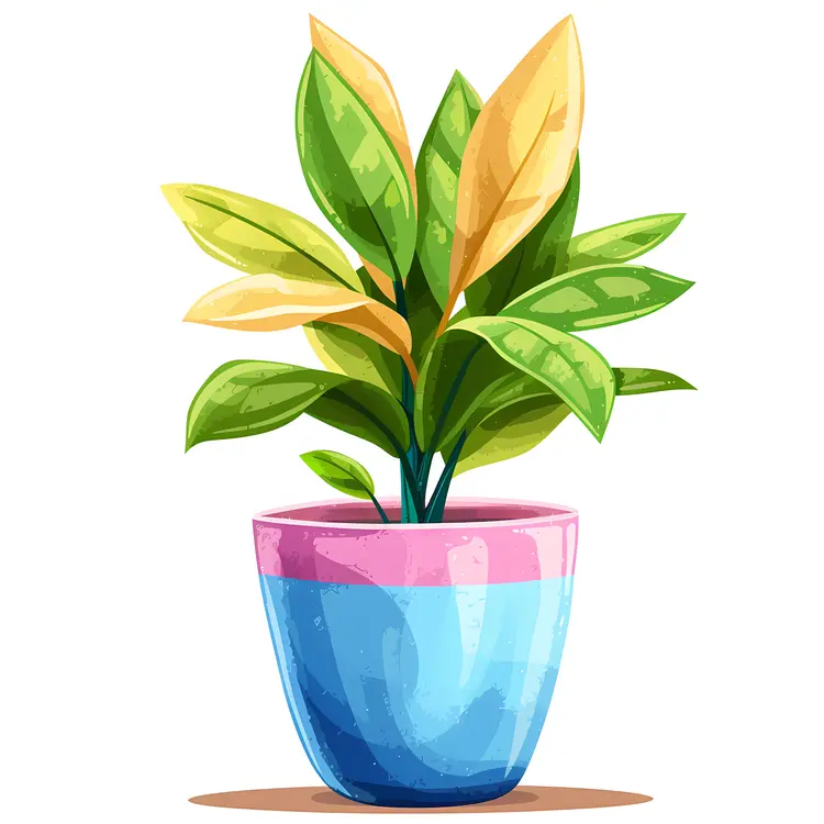 Green and Yellow Leaves in a Potted Plant