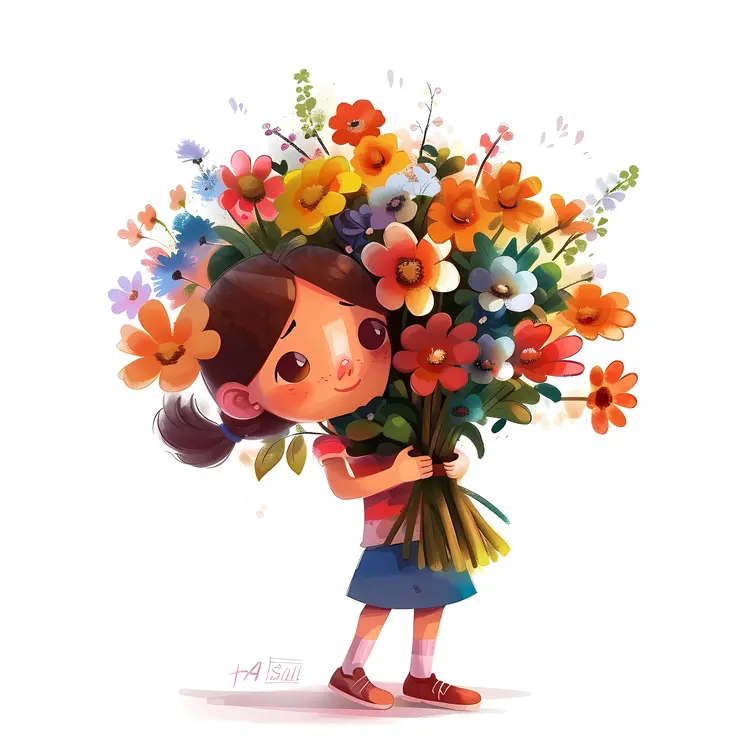 Adorable Girl with a Large Bouquet