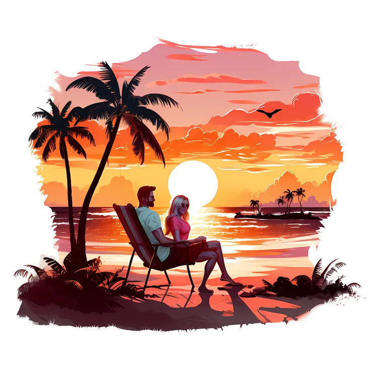 Couple Relaxing on Beach Chairs at Sunset