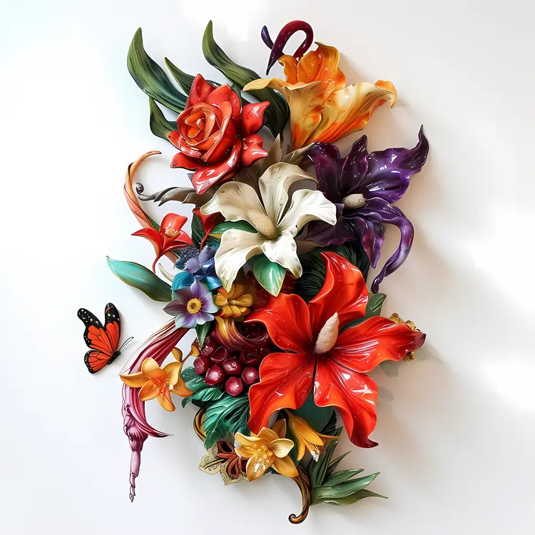 Colorful Floral Sculpture with Butterfly