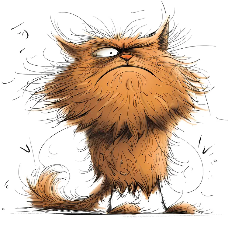 Grumpy Fluffy Brown Cat