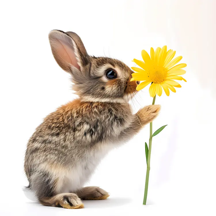 Cute Bunny Holding a Yellow Flower