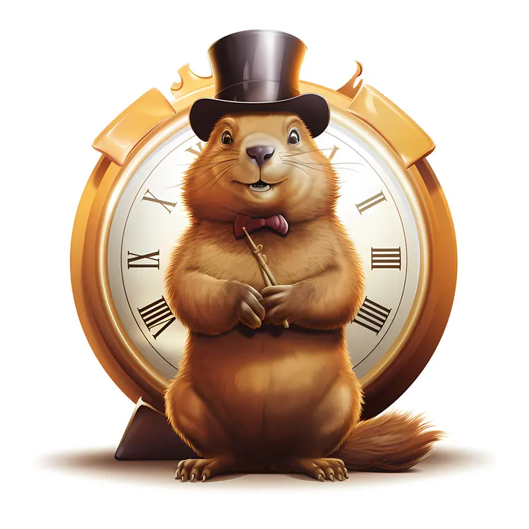 Groundhog with Top Hat and Clock