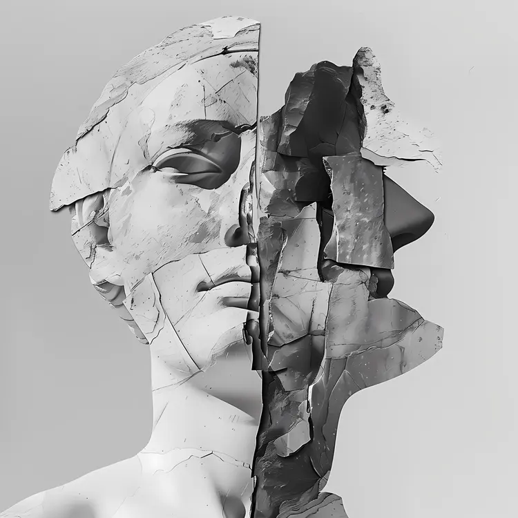 Fragmented Marble Sculpture with Abstract Design