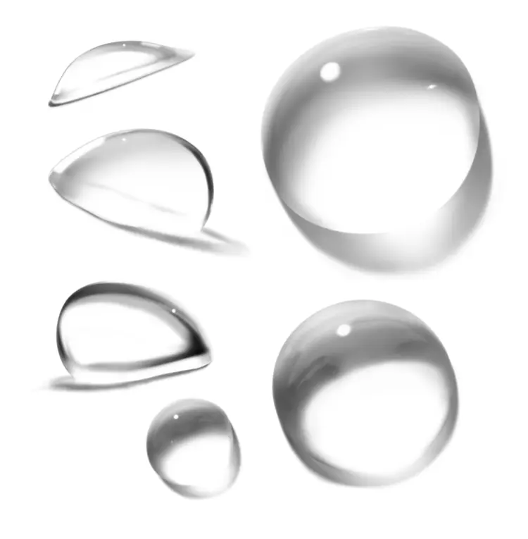 Various Sizes of Water Droplets on a Clear Background