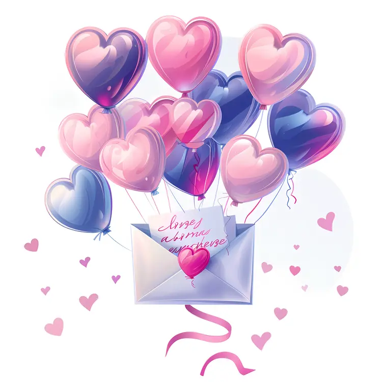 Heart Balloons in Envelope for Valentine's Day