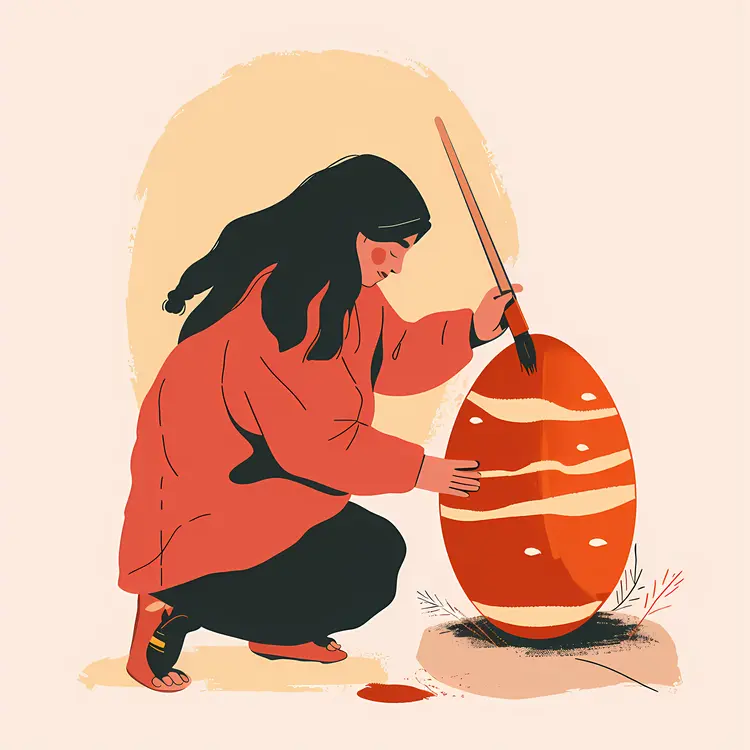 Girl Painting Large Egg Illustration