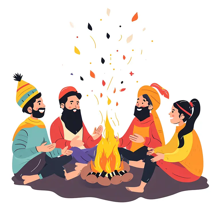 People in Winter Clothes Around Bonfire