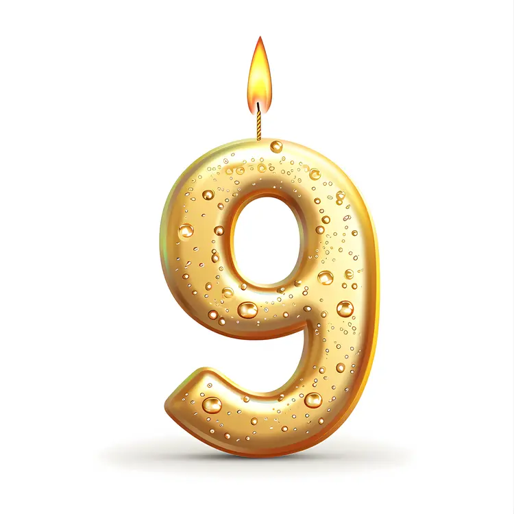 Golden Number 9 Candle for Celebrations