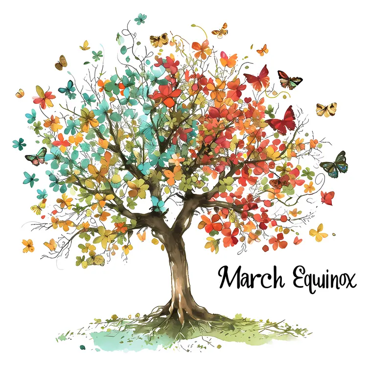 Colorful Tree with Butterflies during March Equinox