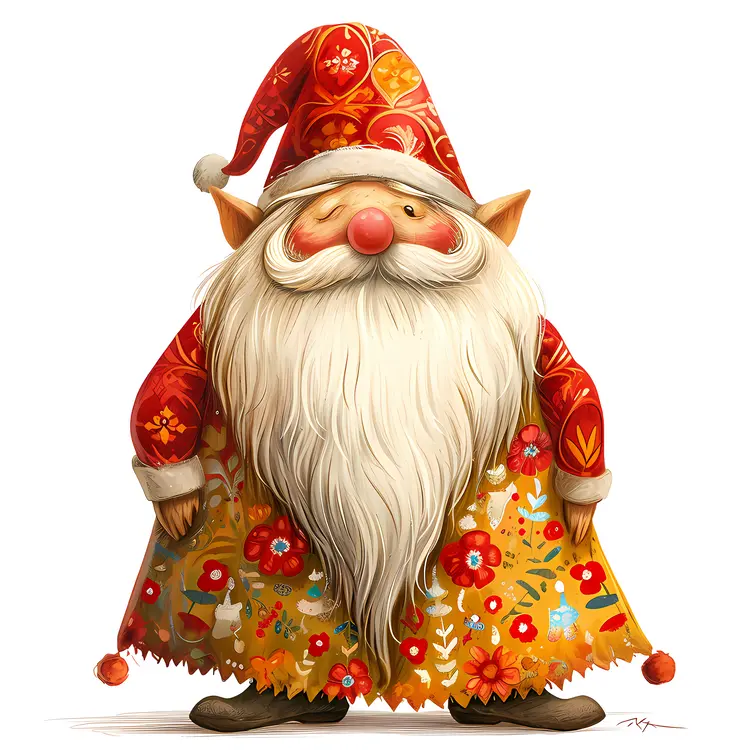 Red Gnome with Floral Dress