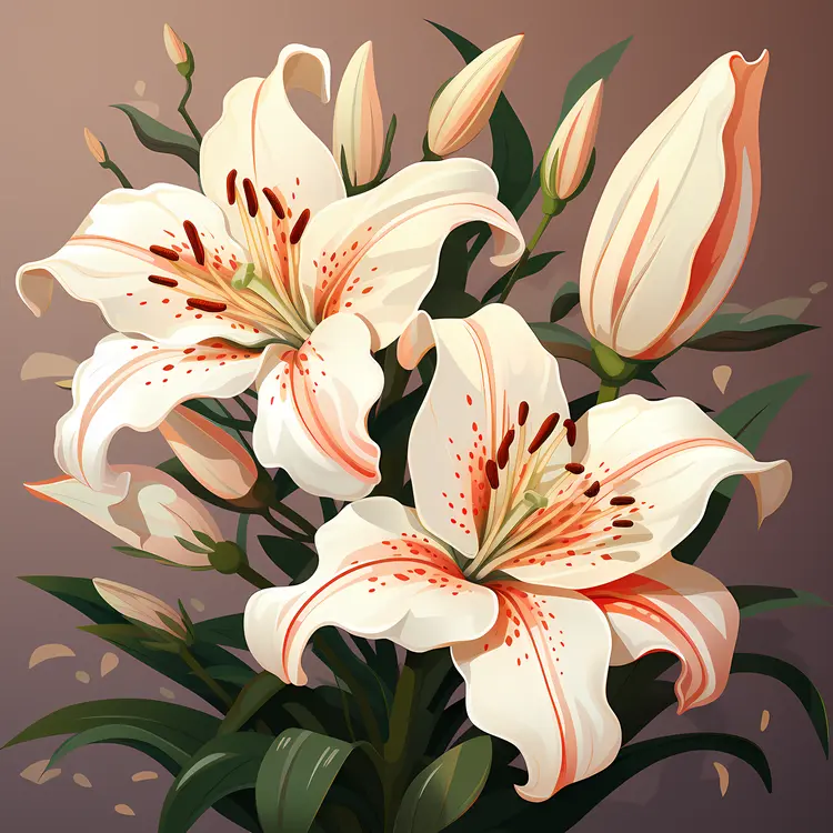 White Lilies with Green Leaves