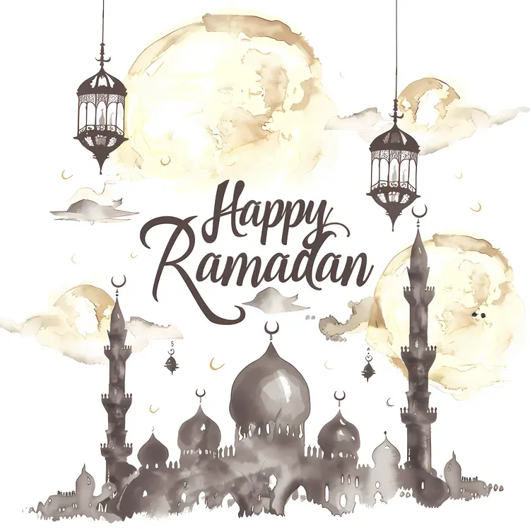 Monochrome Mosques and Lanterns for Ramadan