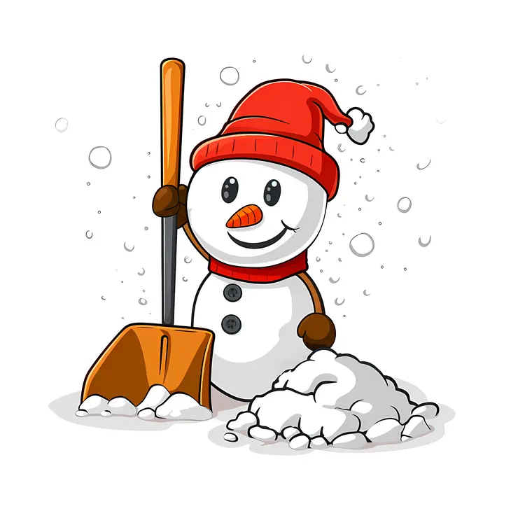 Snowman with Orange Shovel