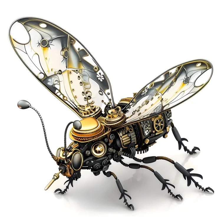 Steampunk Mechanical Insect with Transparent Wings