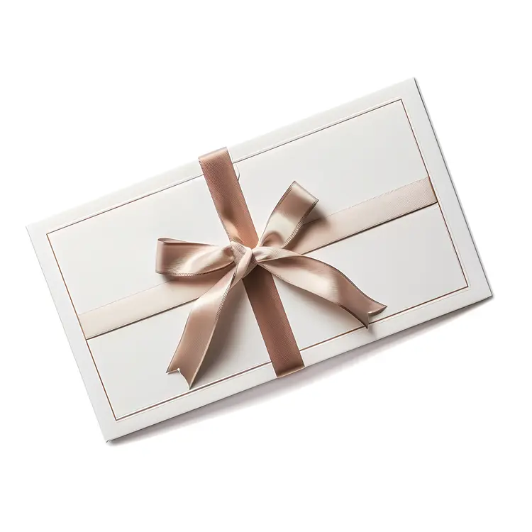 White Gift Box with Beige Ribbon