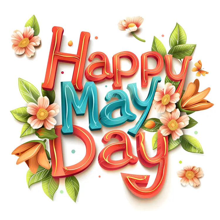 Happy May Day with Flowers and Leaves