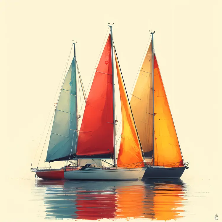 Colorful Sailboats on Calm Water