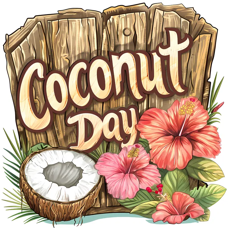 Coconut Day Celebration Sign with Flowers