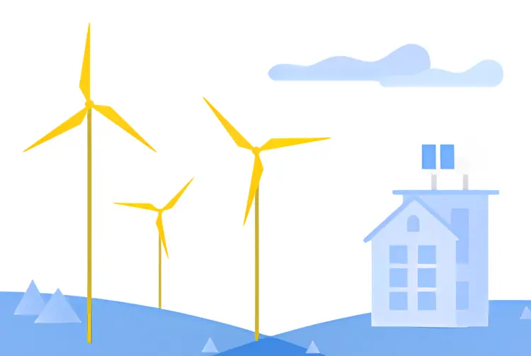 Wind Turbines and House in a Sustainable Environment