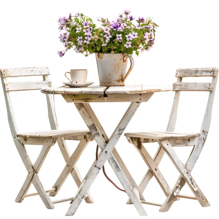 Rustic Table with Flowers and Chairs