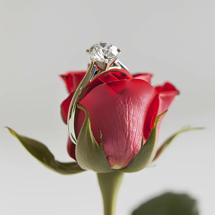Red Rose with Diamond Ring Photo