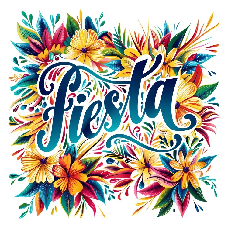 Fiesta Typography with Colorful Flowers