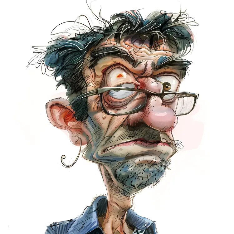 Caricature of a Man with Glasses and Scruffy Hair