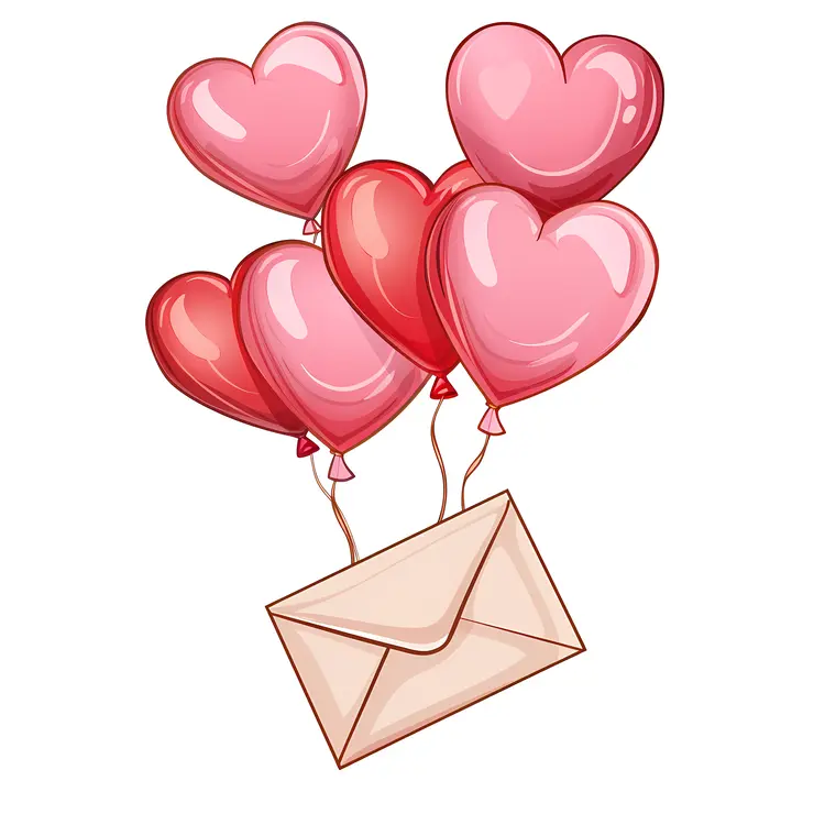 Heart Balloons with Love Letter for Valentine's Day