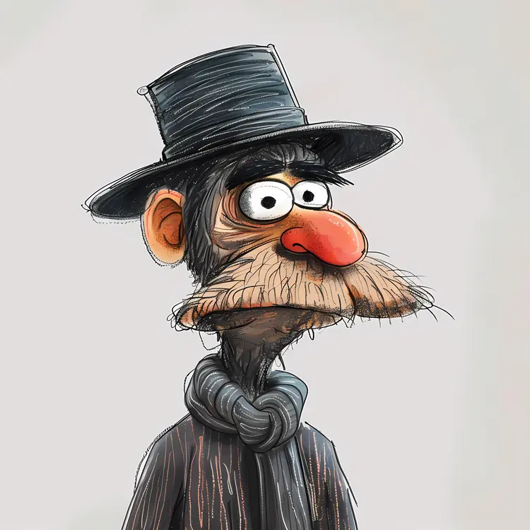 Cartoon Character with Top Hat and Mustache