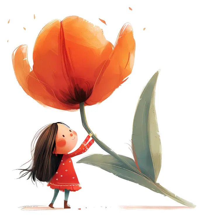 Girl Holding Giant Orange Tulip