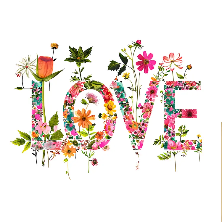 Colorful Floral LOVE Text
