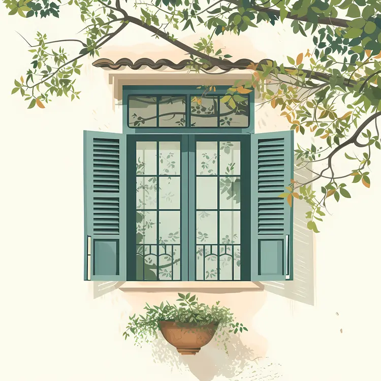 Charming Window with Shutters and Plants