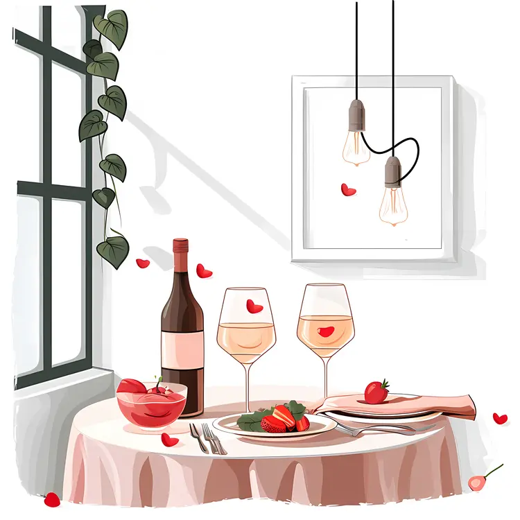 Elegant Dinner Setup with Wine and Food