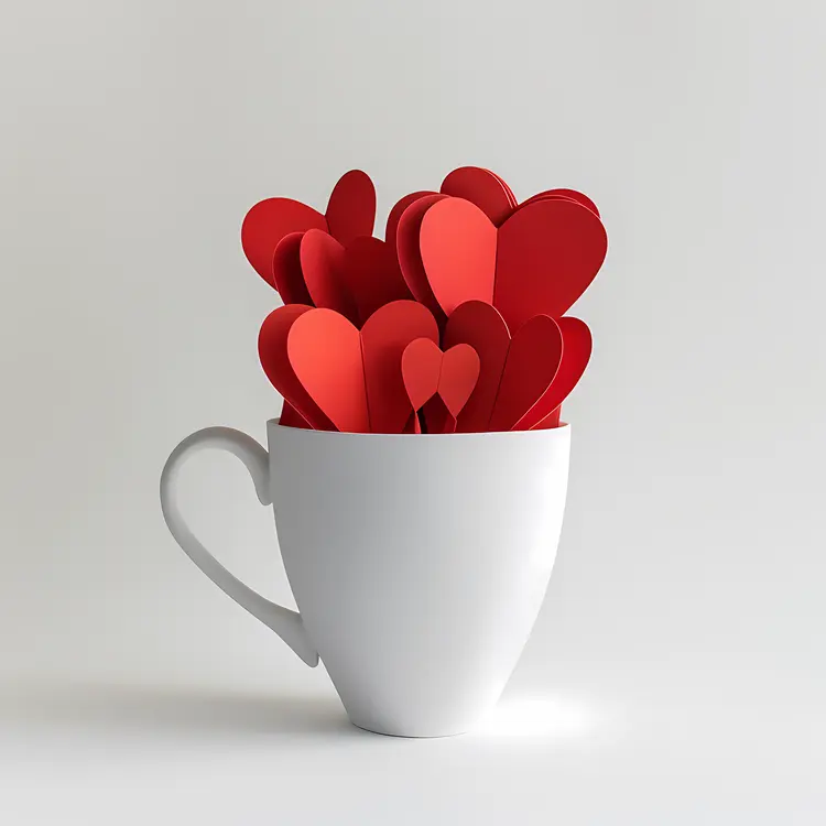 Cup with red paper hearts