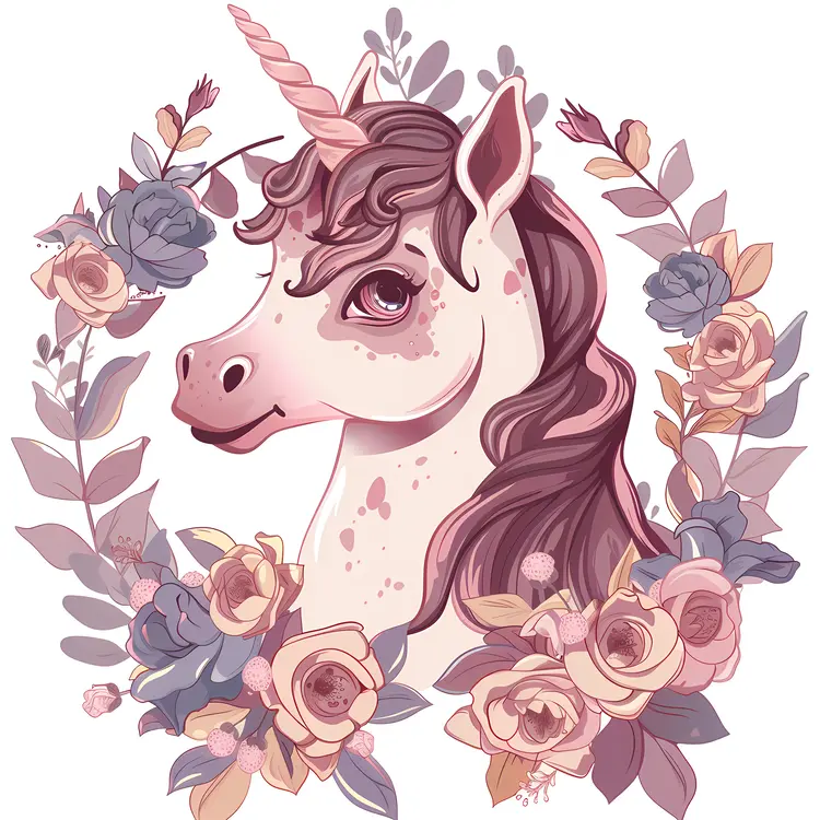 Charming Unicorn with Floral Wreath