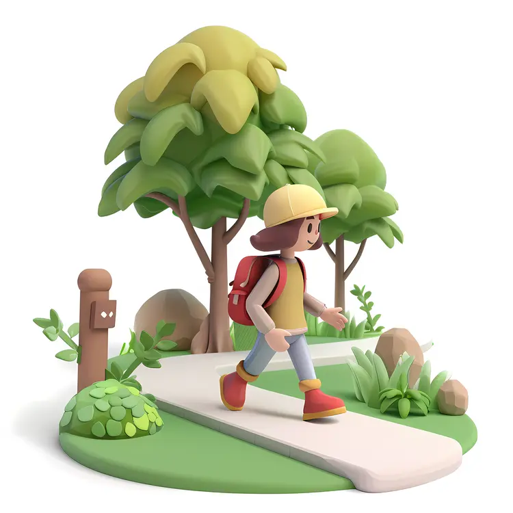 Girl Walking with Backpack in a Park