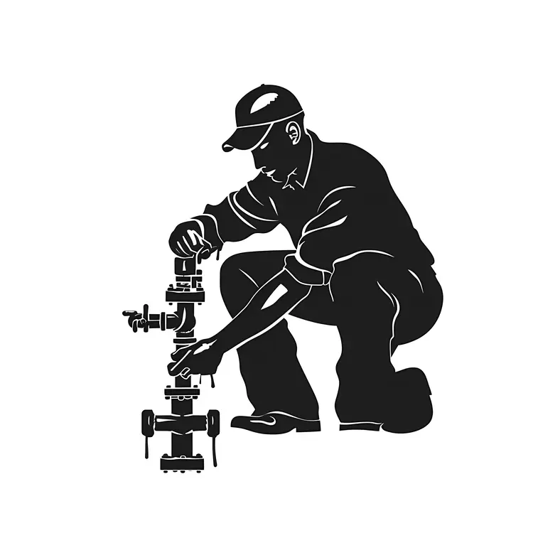 Silhouette of Plumber Working on Pipes