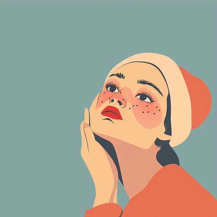 Illustrated Woman with Freckles and Beanie