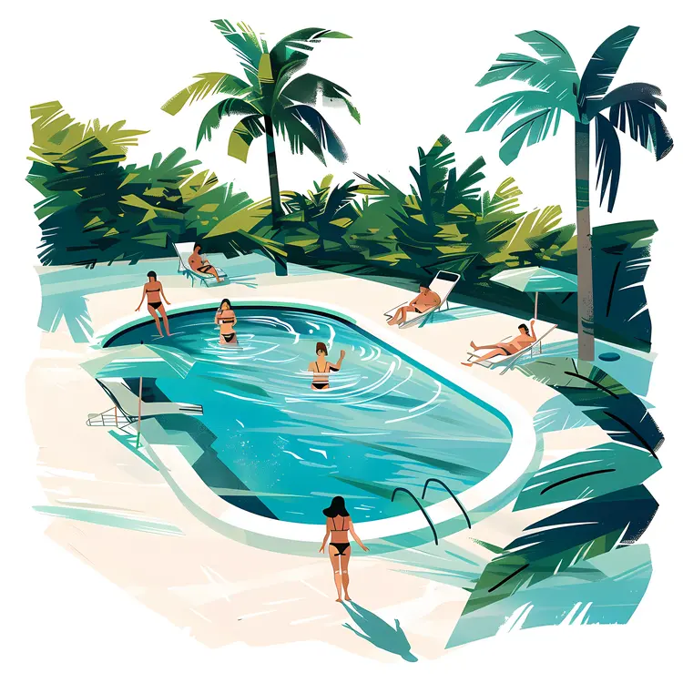 Swimming Pool with People Relaxing